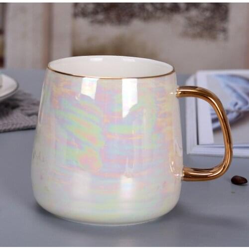 New Pearl Glaze Gold Handle Mug,fashion Coffee Cup Advanced Mug Rainbow Glazed Ceramic Cup,simple Nordic Teacup Drinkware Gift