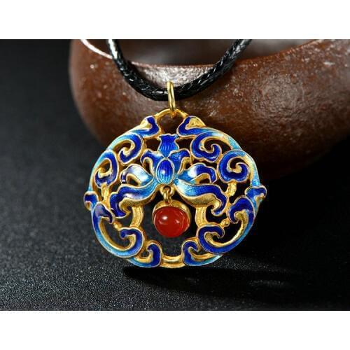 S925 pure silver inlaid red corundum Cloisonne pendant for woman female pendant exquisite gift explosion