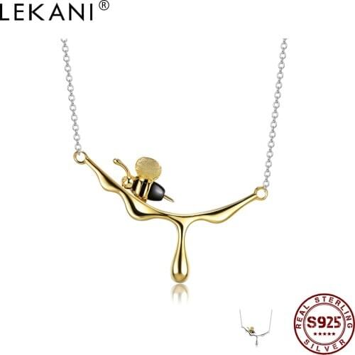 LEKANI Cute Bee 925 Sterling Silver Pendant Necklaces For Women Agate Stone Luxurious Necklace Birthday Gift Female Fine Jewelry