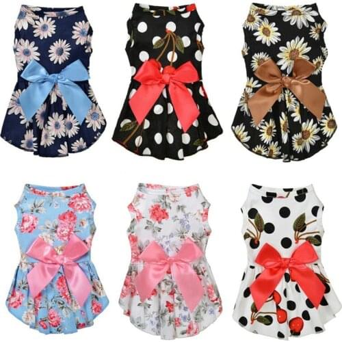 Summer Small Floral Dog Dress Bow Princess Dog Dress For Dogs Skirt Cute Princess Dog Wedding Dresses York Clothes Pet Dress