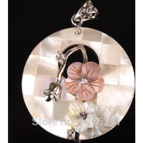 HOT ! 40mm Natural Abalone Shell Donut Bead Flower Pendant 1PCS
