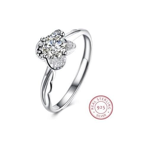 Fashion Elegant Original 925 Sterling Silver Dazzling Clover Flower Ring Clear CZ Wedding Jewelry ESH-R0015