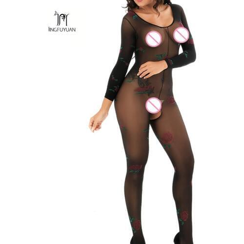 Fashion Rose Floral Sexy Bodystocking Fishnet Sheer Sexy Lingerie Charming Exotric Bodysuits Open Crotch Mesh Body Stockings