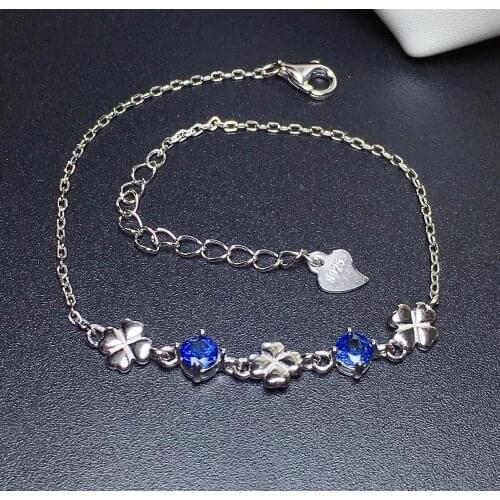 Fashion grace Clover natural Sri Lank sapphire Bracelet Natural gemstone bracelet S925 silver woman girl party gift fine jewelry