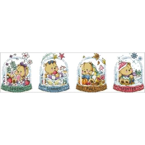 Four Seasons Bear Crystal Ball patterns Counted Cross Stitch 11 14 18CT DIY Chinese Cross Stitch Kit Embroidery Needlework Sets