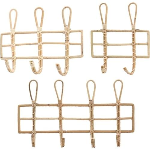 Handmade Rattan Wall Hooks Garments Organizer Rack Clothes Hat Hanging Holder PXPC