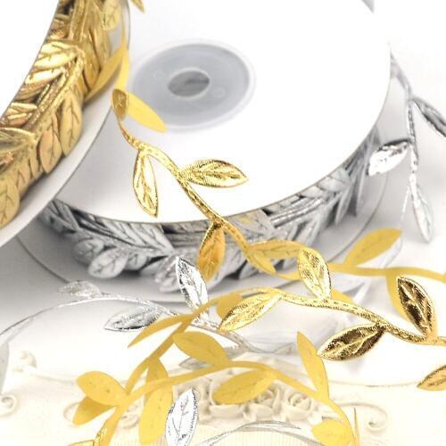 Cheap 20 Yard Silk Gold Artificial Rose Leaf Leaves Vine For Wedding Decoration Foliage Handmade Craft Wreath DIY accessories
