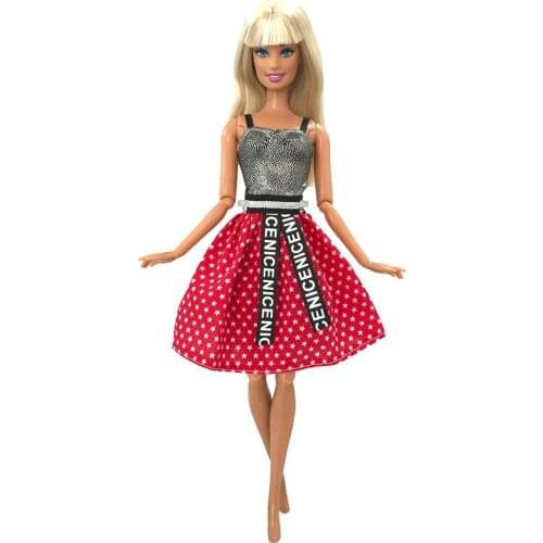 NK 1 Pcs Mini Wave Point Red Dress Fashion Skirt Daily Casual Wear Accessories Clothes for Barbie Doll Girls Toy 278D 3X