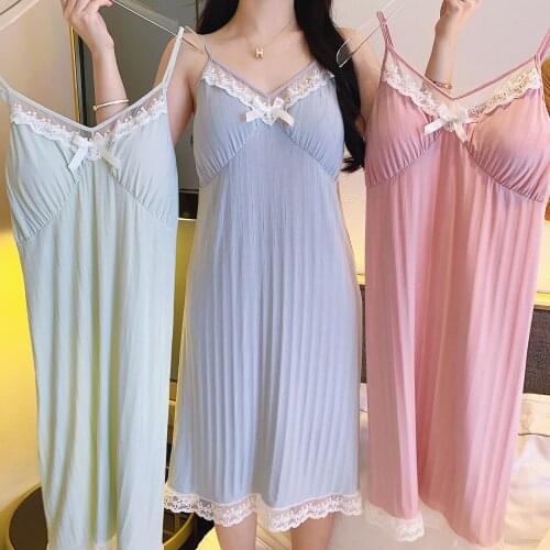 Nightgown Women Summer Sexy Lace Court Style Sling Nightdress Modal Cotton Comfortable Cool Womens Nightwear Home Wear