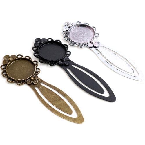 New Fashion 2pcs 20mm Inner Size Antique Silver Plated Bronze Black Vintage Flower Handmade Bookmark Cabochon Base Cameo Setting