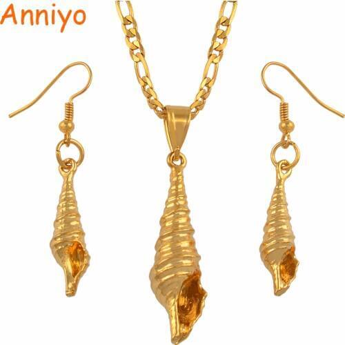 Anniyo PNG Shell Necklace Earrings Ring for Womens Gold Color Papua New Guinea Shellfish Jewelry Hawaiian Guam Chuuk #135106