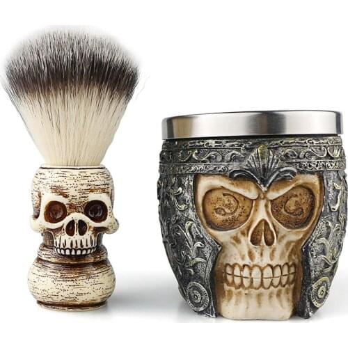 Barber Shop Fashion High-end Skull Design Shaving Brush Foaming Soap Bowl Set Mens Beard Facial Cleansing Tool Shaving Tool Set