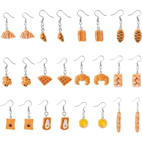 12Pair Simulation Food Croissant French Bread Toast Dangle Drop Earrings Kit Cute Unique Baguettes Earrings Set Jewelry