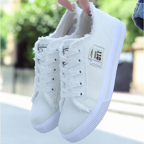 Canvas shoes woman 2020 new arrival Lace-up Spring/autumn Sneakers for girls Fashion Denim solid Blue/White casual shoes Tennis