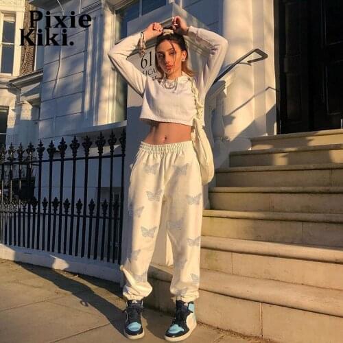 PixieKiki Cyber Y2k Sweatpants Streetwear Trendy Clothes for Women Fall 2021 Crystal Butterfly Baggy Pants Joggers P84-DG45