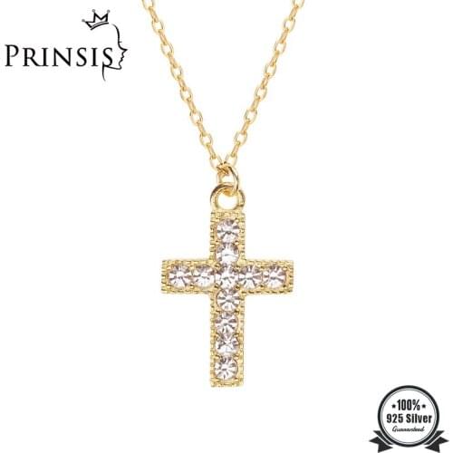ElfoPlataSi Genuine 100% 925 Sterling Silver Dazzling Cross CZ Pendant Short Necklace For Women Wedding Jewelry Gift DS1786