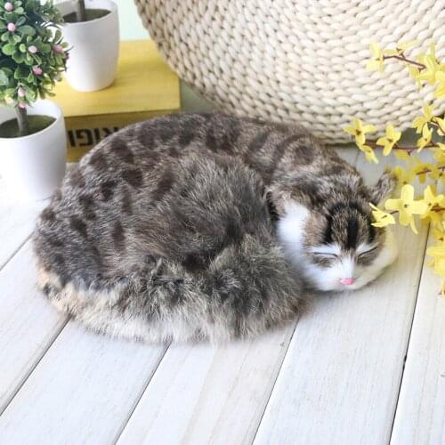 Realistic Sleeping Gray Cat Models Lifelike Children Animals Toys Home Creative Animals Ornament Decor Cute Cat Dolls Kids Gifts