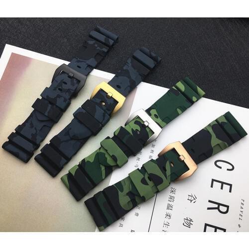 24mm 26mm Camo Grey Green camoflag Silicone Rubber watchband For Panerai strap for PAM111 for PAM441 Watch band buckle tool