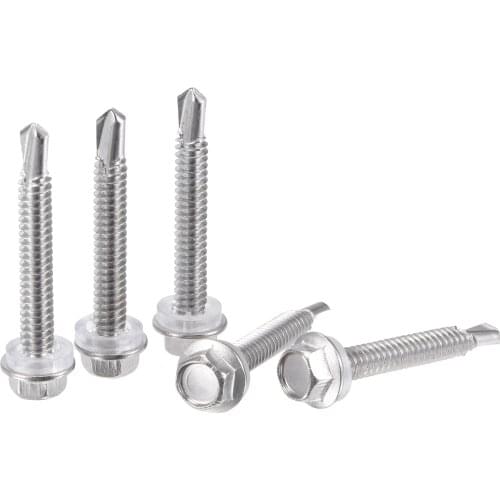 Uxcell Hex Washer Head Self Drilling Screws, #12 x 38mm 410 Stainless Steel Full Thread Sheet Metal Screw 25pcs