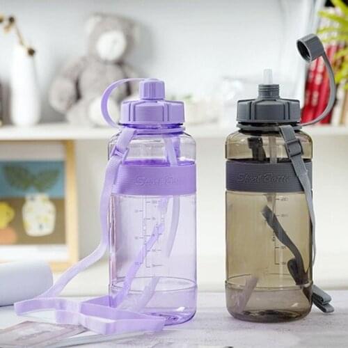 Large Capacity Water Cup With Straw 1000ML Outdoor Sports Water Tumblers Frosted Water Bottle With Scale Cup With Portable Rope