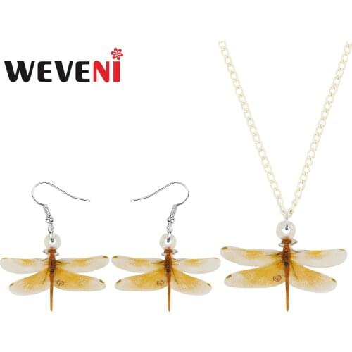 WEVENI Acrylic Yellow Dragonfly Jewelry Sets Lovely Animal Insect Necklace Earrings For Women Teen Kids Fashion Gifts Decoration