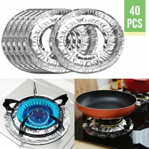 40pcs Stove Protector Cover Liner Non-Stick Aluminum Reusable Gas Stove Burner Cover Safe Protective Foil Kitchen AccessMat Pad