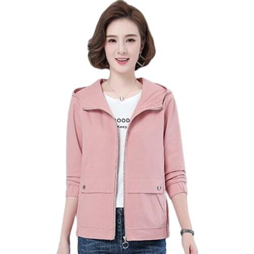 Ladies spring autumn women jacket coats 2021 new cotton coat female hooded cause loose large size Candy colors outerwear ld007