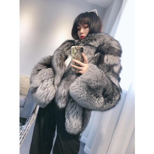 2019 New Womens Fox Fur Coat With Fox Fur Collar Fashion Winter Warm Fur Jacket Womens Natural Fur Coat