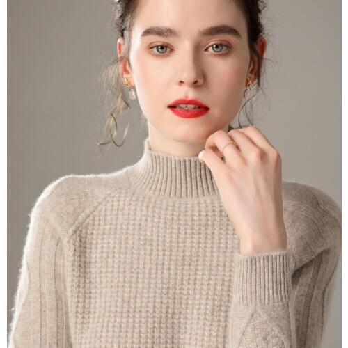 LHZSYY2020Half High Neck Cashmere Sweater Women Thick Short Pure Wool Sweater Knit Base Shirt Twisted Long Sleeve Pullover Loose