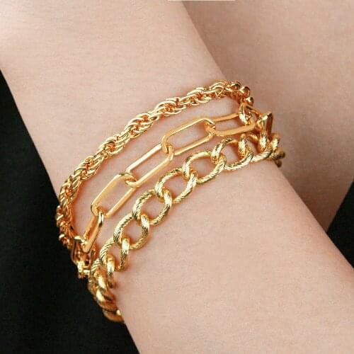 Punk Gothic Bracelets Female Multi-layer Link Bracelet Bangles for Women Fashion Gold Color Jewelry Accessories