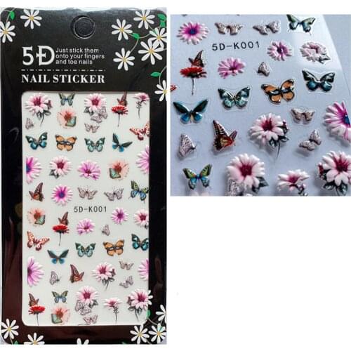 1Sheet 5D Embossed Colorful Flowers With Textured 3D Water Sliders, Water Decal, Nail Art Self Adhesive 3D DIY Decal Stickers