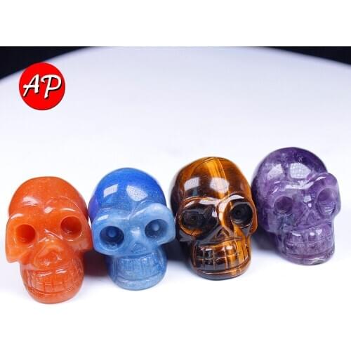 1PC 1.5inch Exquisite Handmade Carving Natural Crystal Quartz Mineral Jewelry Skull Carving Home Gemstone Decoration Halloween