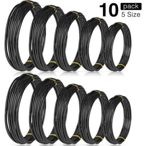 10 Rolls Bonsai Wires Anodized Aluminum Bonsai Training Wire in 5 Sizes - 1.0 mm, 1.5 mm, 2.0 mm, 2.5 mm, 3.0 mm Black
