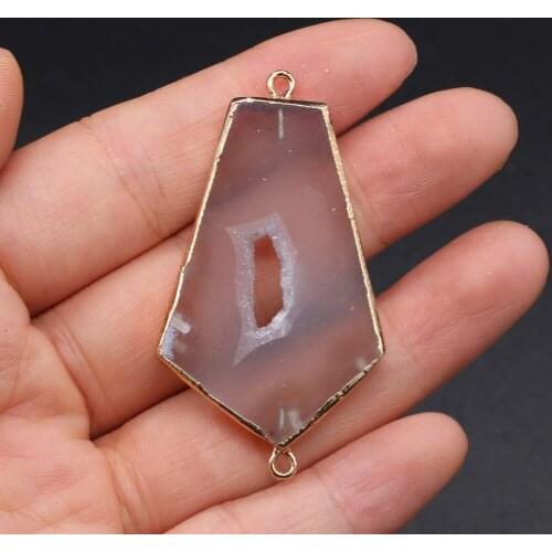 100% Natural Stone Pendants Polygon shape Double hole connector for Charm Jewelry Making DIY Necklaces Accessories