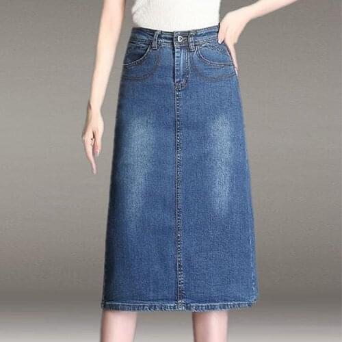 2021 New Spring Summer Vintage Womens Denim Skirt Office Lady High Wasit Jeans Skirt Female A-line Back Split Skirt