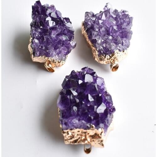 3pcs Druzy Irregular Random Natural Amethysts Quartz Geode Cut Necklace Crystal Piont Stone Pendant Natural Drusy Stone Healing