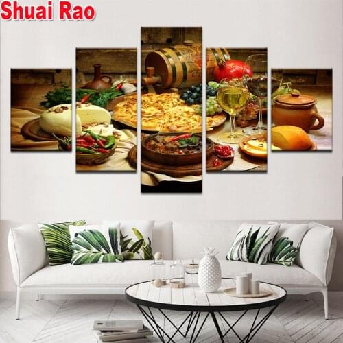 5 piece Kitchen Decoration Food And Drinks diamond embroidery mosaic puzzle sale diamond painting Cross stitch kit full drills