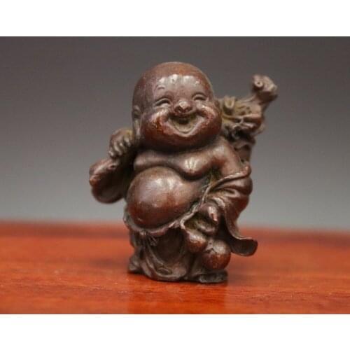 5 CM Chinese red Copper Sack Monk Wealth Maitreya Buddha carried purse sculpture