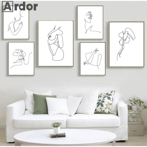 Abstract Women Body Line Drawing Wall Art Poster Hug Art Print Couple Kiss Canvas Painting Minimalist Picture Living Room Decor
