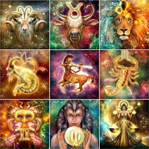 AZQSD Diamond Embroidery Lion Constellation Mosaic Full Drill Diamond Painting Animal Cross Stitch Needlework Home Decoration