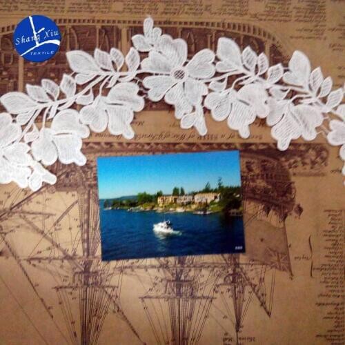 Free Shipping 14yard White Water Soluble Wedding Lace Fabric Embroidered Lace Trim Ribbon Applique Dentelle Lace Neckline Black