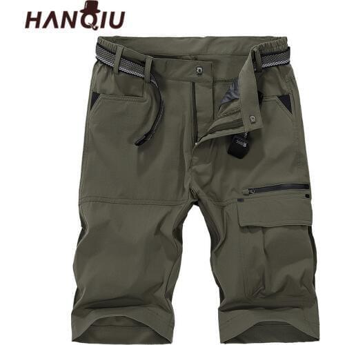 HANQIU Brand Cargo Shorts Mens 2020 Summer Quick-drying Beach Shorts Homme strechy Mid-Waist Male Plus Size M-5XL Thin Shorts