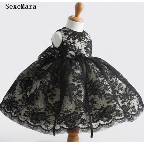 Black lace Baby Girl Dress Baby 1 year Birthday party Dress red thanksgiving gowns christening dress baptism gown
