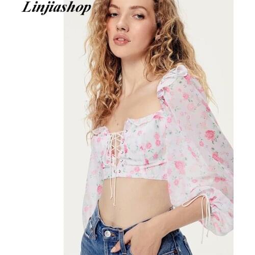 For Love Elegant Vintage Pink Camis Summer Tops Short Square Neck Zipper Ruffles Adjustable Tie Sexy Crop Top Elastic Waist