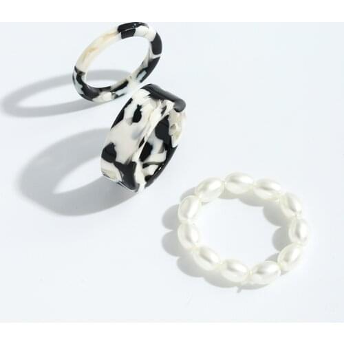 Dvacaman 2021 New Korean INS Vintage 3PCS Colorful Resin Pearl Geometric Round Ring Set for Women Girls Simple Jewelry Wholesale