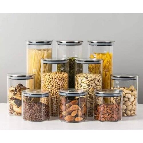 Food Storage Box Plastic Clear Container Set with Pour Lids Kitchen Storage Bottles Jars Dried Grains Tank
