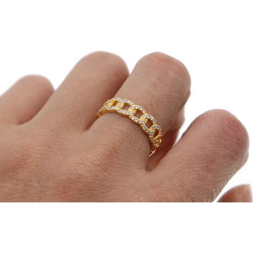 Elegant gold color minimal delicate jewelry micro pave cz cuban link chain rings fashion