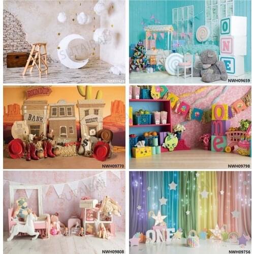 Birthday Backdrops Baby Shower Newborn Photo Wallpaper Moon Stars Clouds Flowers Candy Child Portrait Photography Backgrounds