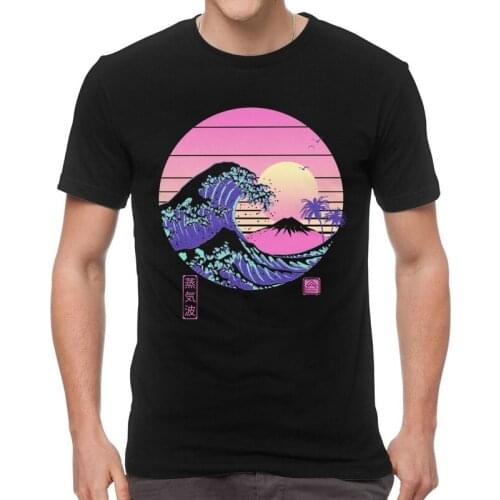 80S Japanese Aesthetic Vaporwave T-shirt Men Graphic T Shirt Short Sleeve Cotton Retro Synthwave Wave Tshirt Cool Tee Tops