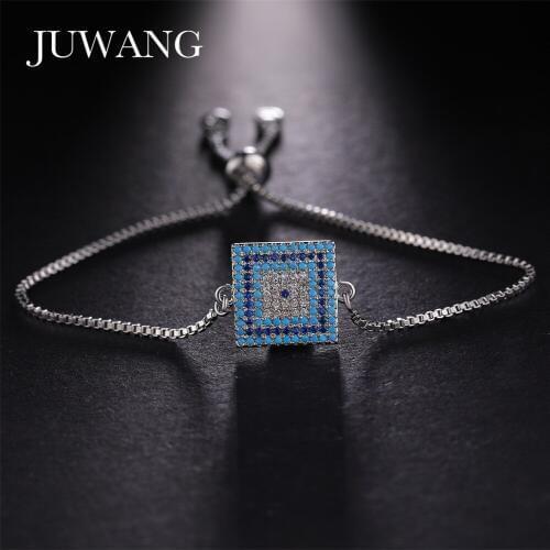 JUWANG 2020 Square Blue Evil Eye Bracelet for Woman Gold Color Adjustable Chain Charms Bracelets & Bangles Turkey Jewelry